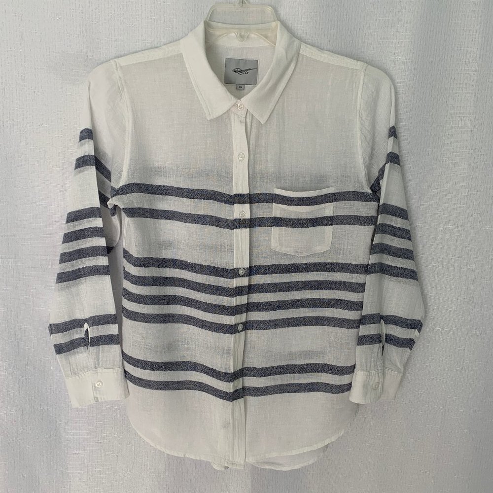 RAILS Sz XS Blue White Stripe Linen Blend Long Sleeve Relaxed Fit Charli Shirt